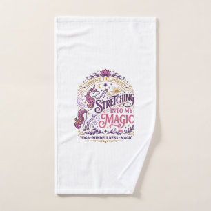 Unicorn Stretching Into My Magic Stylish White Bac Hand Towel
