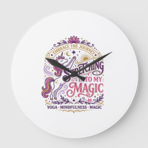 Unicorn Stretching Into My Magic Stylish White Bac Large Clock
