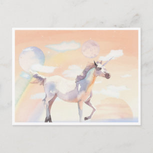 Unicorn Strolling The Clouds and Planets Postcard