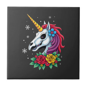 Unicorn Sugar Skull Mexican Art, Christmas T-Shirt Ceramic Tile