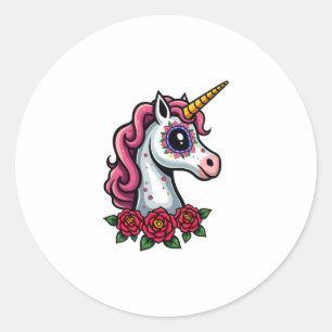 Unicorn Sugar Skull Mexican Art, Christmas T-Shirt Classic Round Sticker