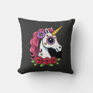 Unicorn Sugar Skull Mexican Art, Christmas T-Shirt Cushion