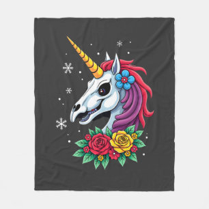Unicorn Sugar Skull Mexican Art, Christmas T-Shirt Fleece Blanket
