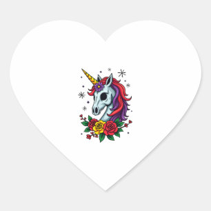 Unicorn Sugar Skull Mexican Art, Christmas T-Shirt Heart Sticker