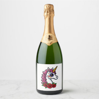 Unicorn Sugar Skull Mexican Art, Christmas T-Shirt Sparkling Wine Label