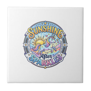 Unicorn Sunshine After Sparkles POD Ready Marketpl Ceramic Tile