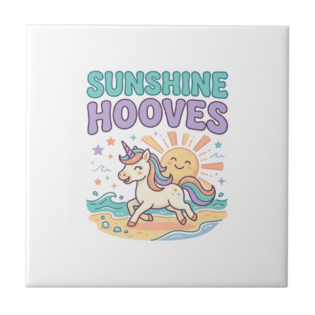 Unicorn Sunshine Hooves Trendy Graphic Tee Design_ Ceramic Tile (Front)