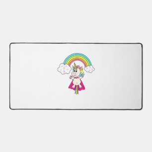 Unicorn Superhero flies to the rainbow T-Shirt T-S Desk Mat