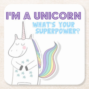Unicorn Superpower Square Paper Coaster