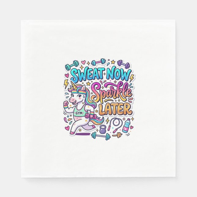 Unicorn Sweat Now Sparkle Later Gift Idea Vector D Napkin (Front)