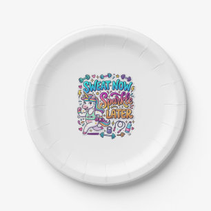 Unicorn Sweat Now Sparkle Later Gift Idea Vector D Paper Plate
