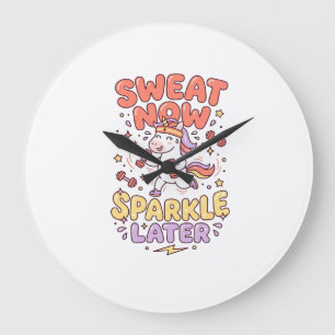 Unicorn Sweat Now Sparkle Later Print Ready Zazzle Large Clock