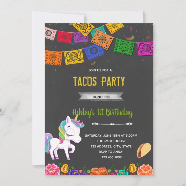 Unicorn taco party invitation (Front)