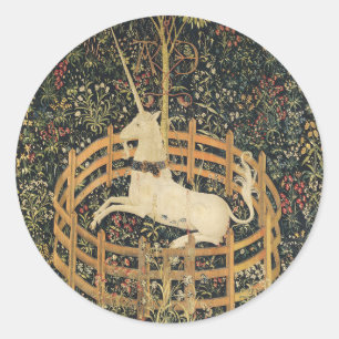 Unicorn Tapestries Captivity Mediaeval Tapestry Classic Round Sticker