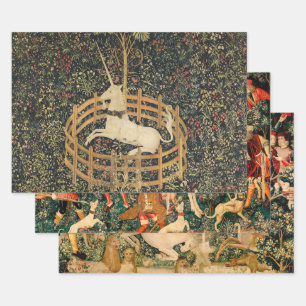 Unicorn Tapestries Captivity Mediaeval Tapestry Wrapping Paper Sheet