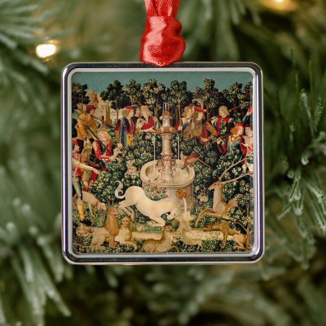 Unicorn Tapestries Found Legend Mythical Metal Ornament (Tree)