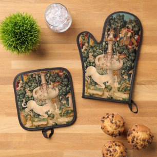 Unicorn Tapestries Found Legend Mythical Oven Mitt & Pot Holder Set