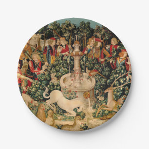 Unicorn Tapestries Found Legend Mythical Paper Plate