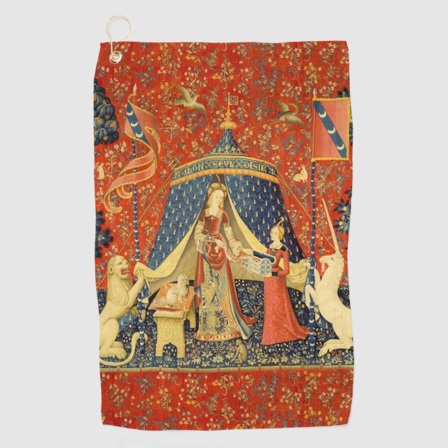 Unicorn Tapestries Lady Legend Mediaeval Golf Towel (Front)