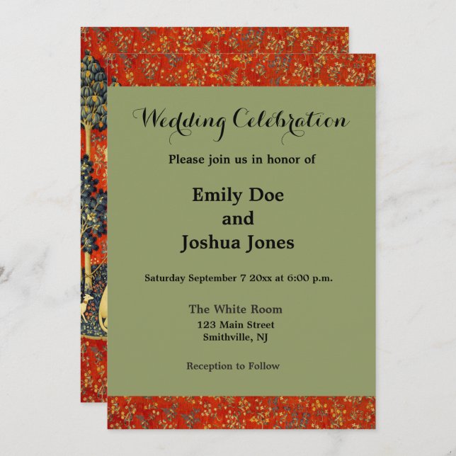 Unicorn Tapestries Lady Legend Mediaeval Invitation (Front/Back)