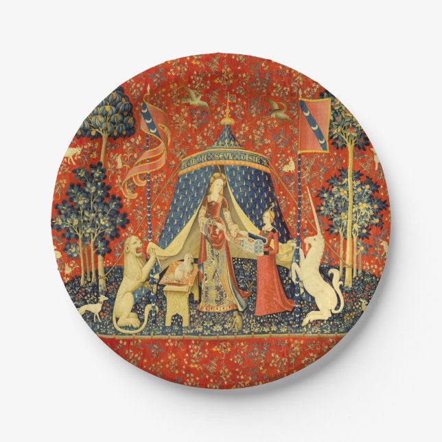 Unicorn Tapestries Lady Legend Mediaeval Paper Plate (Front)