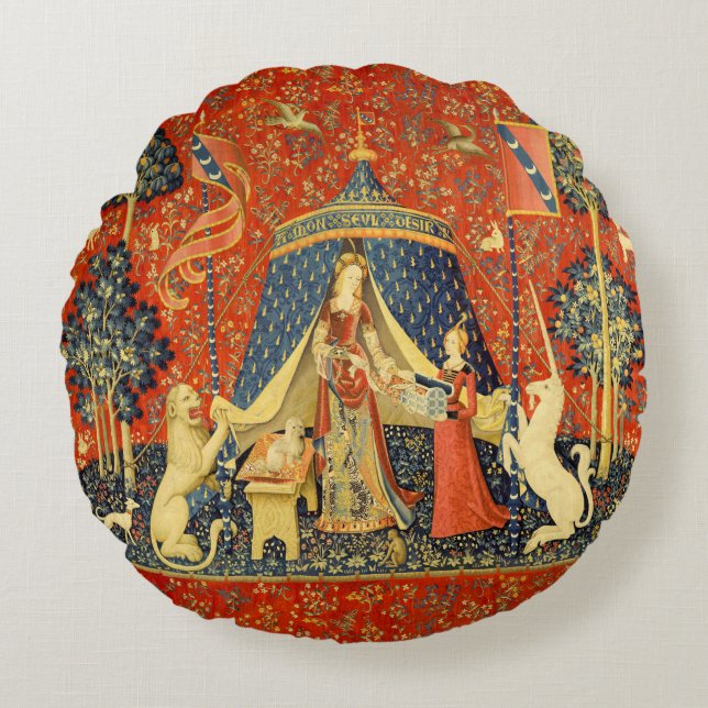 Unicorn Tapestries Lady Legend Mediaeval Round Cushion (Front)