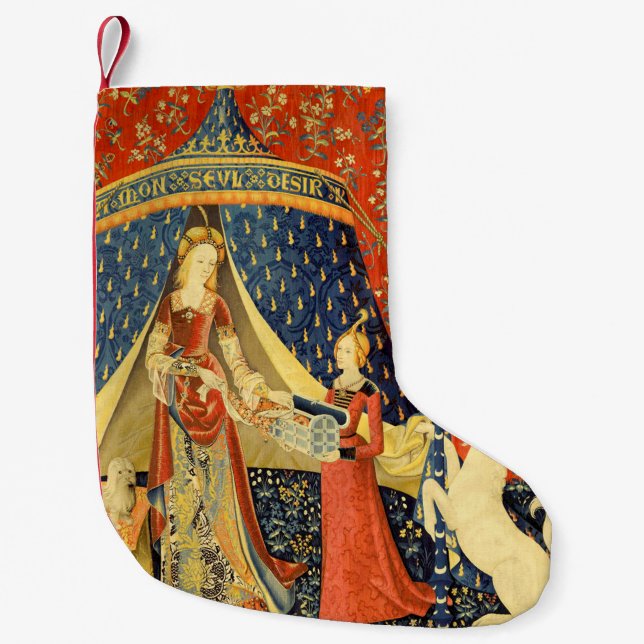 Unicorn Tapestries Lady Legend Mediaeval Small Christmas Stocking (Front)