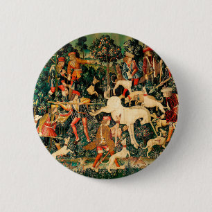 Unicorn Tapestries Mediaeval Classic Defends Hunt  6 Cm Round Badge