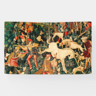 Unicorn Tapestries Mediaeval Classic Defends Hunt  Banner