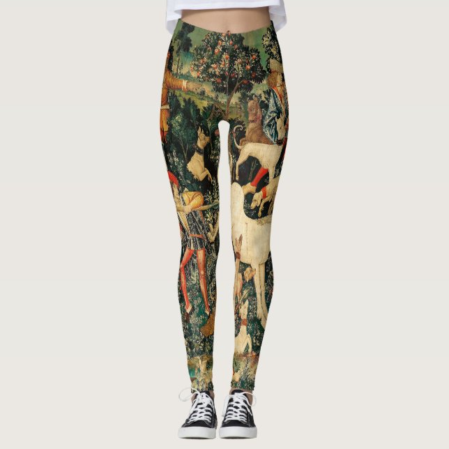 Unicorn Tapestries Mediaeval Classic Defends Hunt  Leggings (Front)