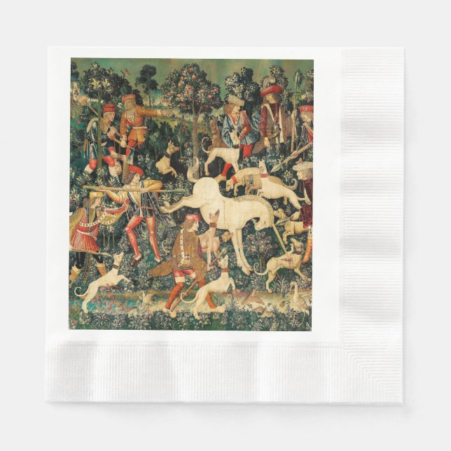 Unicorn Tapestries Mediaeval Classic Defends Hunt  Napkin (Front)