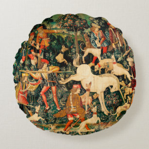 Unicorn Tapestries Mediaeval Classic Defends Hunt Round Cushion