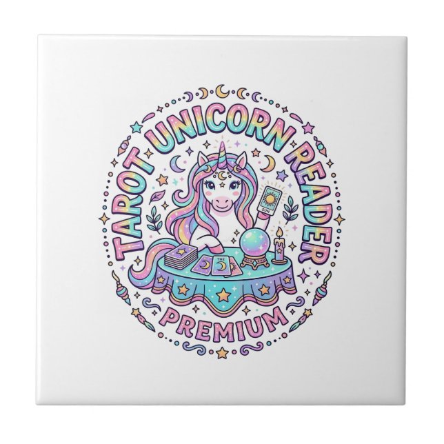 Unicorn Tarot Unicorn Reader Premium Funny Print o Ceramic Tile (Front)
