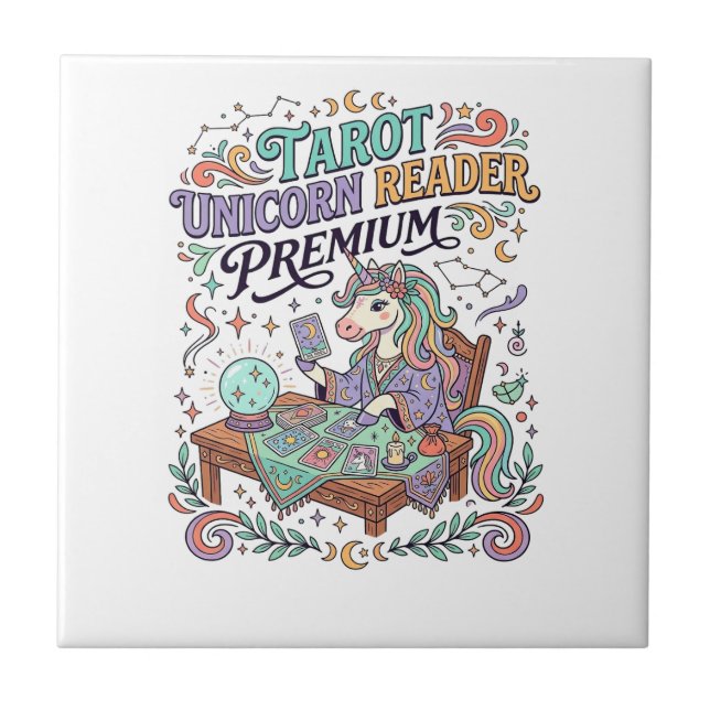 Unicorn Tarot Unicorn Reader Premium Kawaii Appare Ceramic Tile (Front)