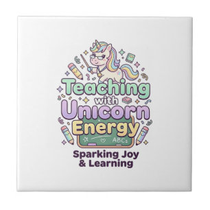 Unicorn Teaching with Unicorn Energy Bold Typograp Ceramic Tile