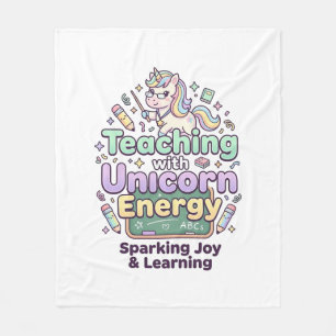 Unicorn Teaching with Unicorn Energy Bold Typograp Fleece Blanket