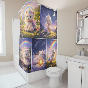Unicorn teddy bear shower curtain