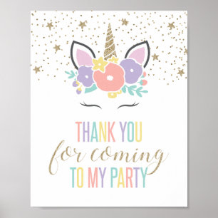 Unicorn Thank You Birthday Party Sign