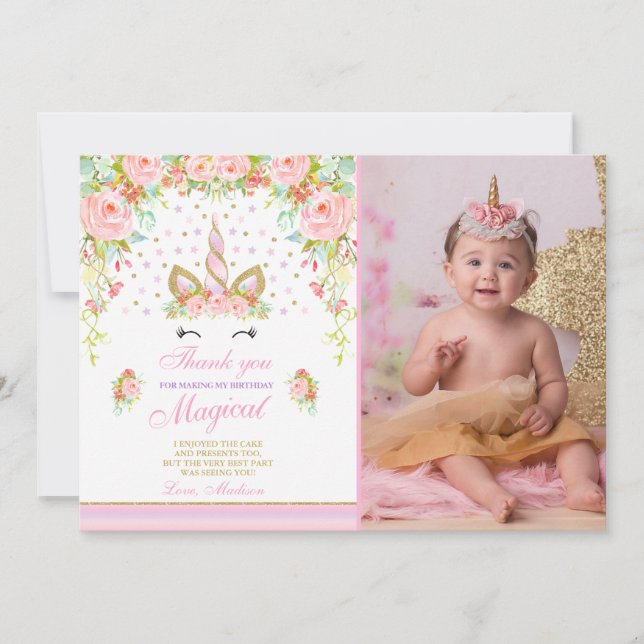 Unicorn Thank You Card Pink Gold Magical Unicorn (Front)