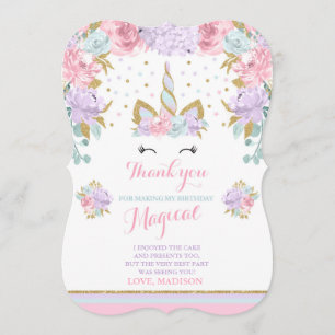 Unicorn Thank You Card Pink Gold Magical Unicorn