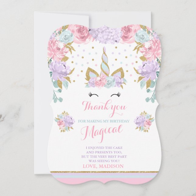 Unicorn Thank You Card Pink Gold Magical Unicorn (Front)