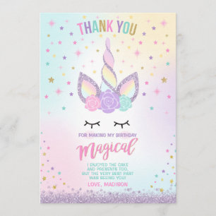 Unicorn Thank You Card Pink Gold Magical Unicorn