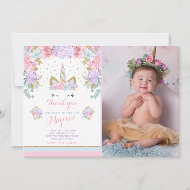 Unicorn Thank You Card Pink Gold Magical Unicorn (Front)