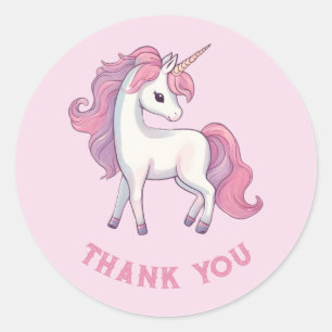 Unicorn Thank You Stickers - Round Pink
