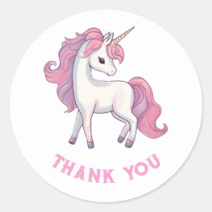 Unicorn Thank You Stickers - Round White
