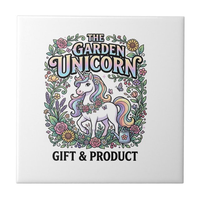 Unicorn The Garden Unicorn Commercial Vector Desig Ceramic Tile (Front)