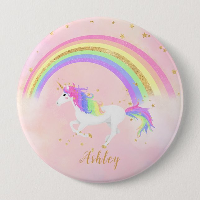 Unicorn theme button pin | Magical Pink & Gold (Front)