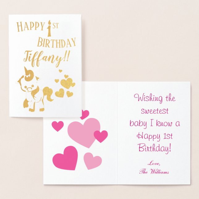 Unicorn Theme Happy 1st Birthday Foil Card (Display)