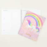 Unicorn theme planner | Magical Pink & Gold<br><div class="desc">Unicorn planner with magical blue,  gold glitter and rainbow colours! Text in gold with a rainbow unicorn against a soft pastel pink background. Change the background colour if you like!</div>