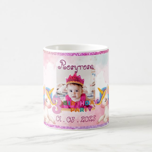 Unicorn-Themed 3rd Birthday Party Mug Souvenir (Center)